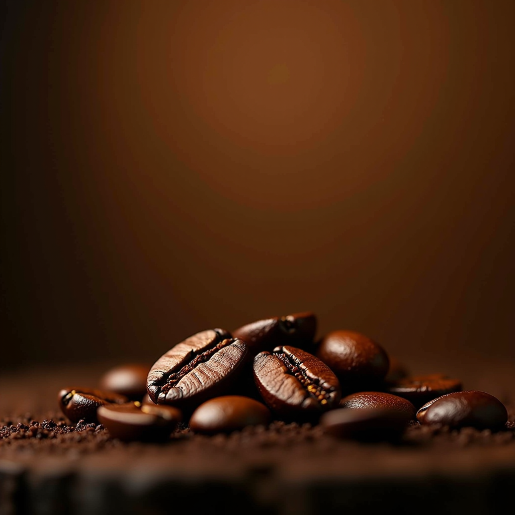 Sfondo elegante con texture di chicchi di caffè italiano specialty, illuminazione calda e profondità visiva che evoca l'artigianalità del caffè gourmet